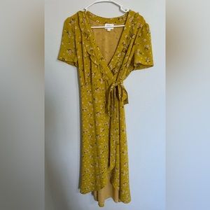 Floral yellow wrap dress
